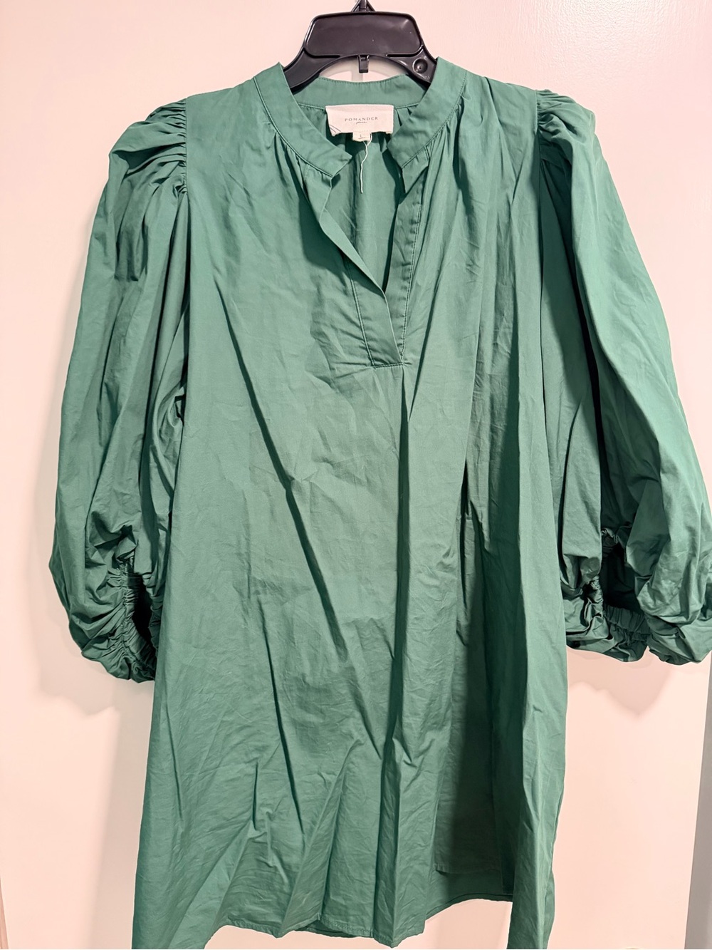 Pomander Place Green Puff-Sleeve Tunic Top